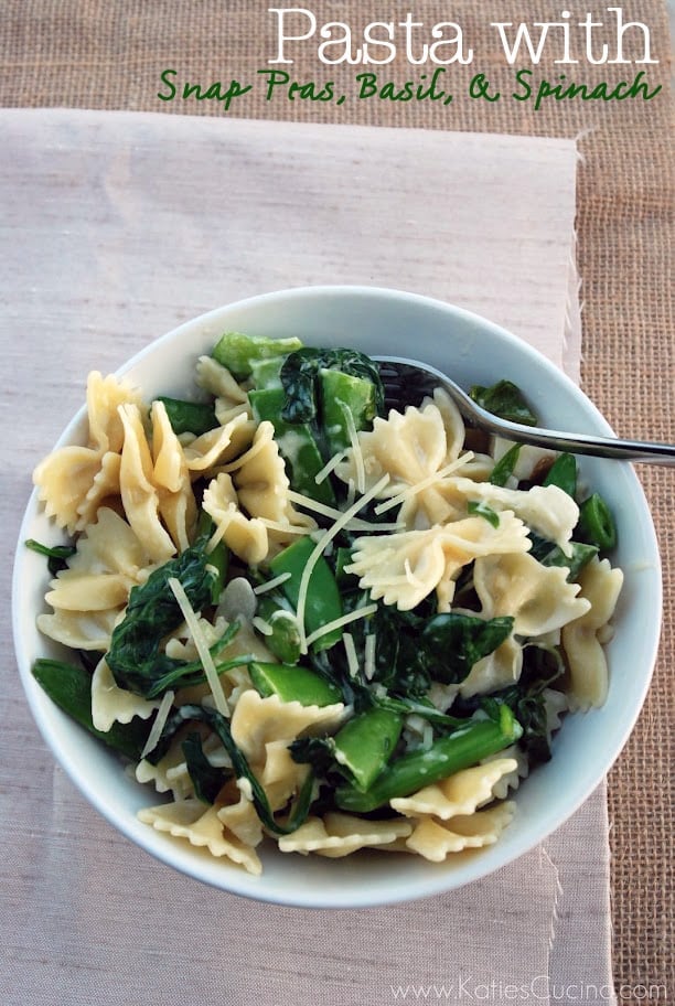 Pasta with Snap Peas, Basil, and Spinach - Katie's Cucina