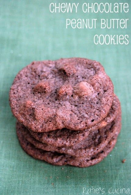 4 stacked chocolate cookies resting on a green cloth with text on image. 