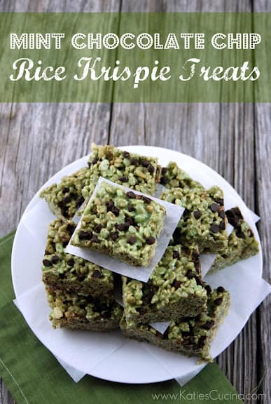 Mint Chocolate Chip Rice Crispie Treats