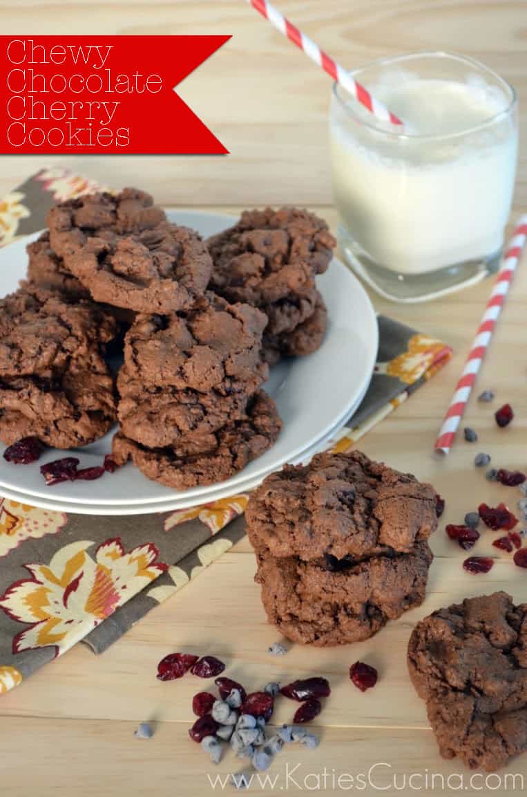 Chewy Chocolate-Cherry Cookies by KatiesCucina.com #fbcookieswap #cookies #chocolate #recipe