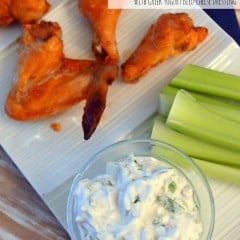 Baked Spicy Greek Yogurt Chicken Wings with Greek Yogurt Bleu Cheese Dressing #recipe #superbowl #chickenwings #football