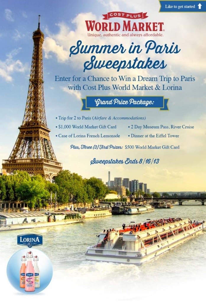 Lorina Summer in Paris Sweepstakes with World Market