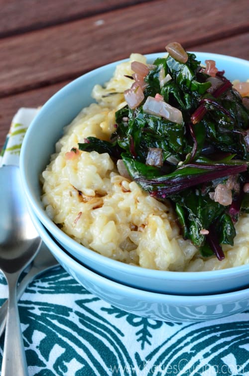 Creamy Parmesan Risotto with Beet Greens from KatiesCucina.com #Go4Gourmet