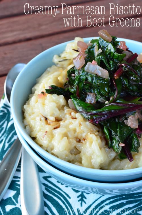 Creamy Parmesan Risotto with Beet Greens from KatiesCucina.com #Go4Gourmet