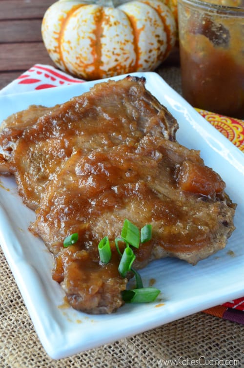 delicious 2 ingredient apple butter pork chops from katiescucina.com