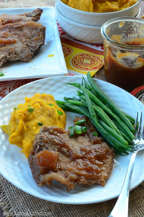 delicious 2 ingredient apple butter pork chops from katiescucina.com