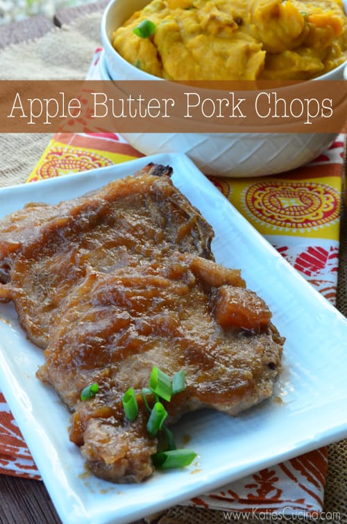 delicious 2 ingredient apple butter pork chops from katiescucina.com