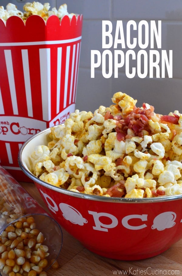 Movie night popcorn with a twist -- 5 ingredient Bacon Popcorn from KatiesCucina.com @WorldMarket #MovieLoversSweeps #Popcorn #Recipe