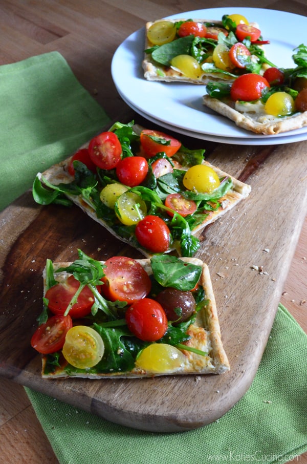 Spinach Arugula and Cherry Tomato Flatbread