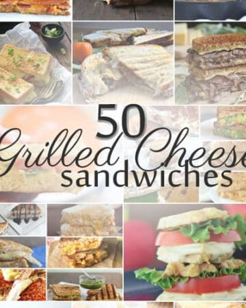 Multiple photos of grilled cheese sandwiches with recipe title text on image.