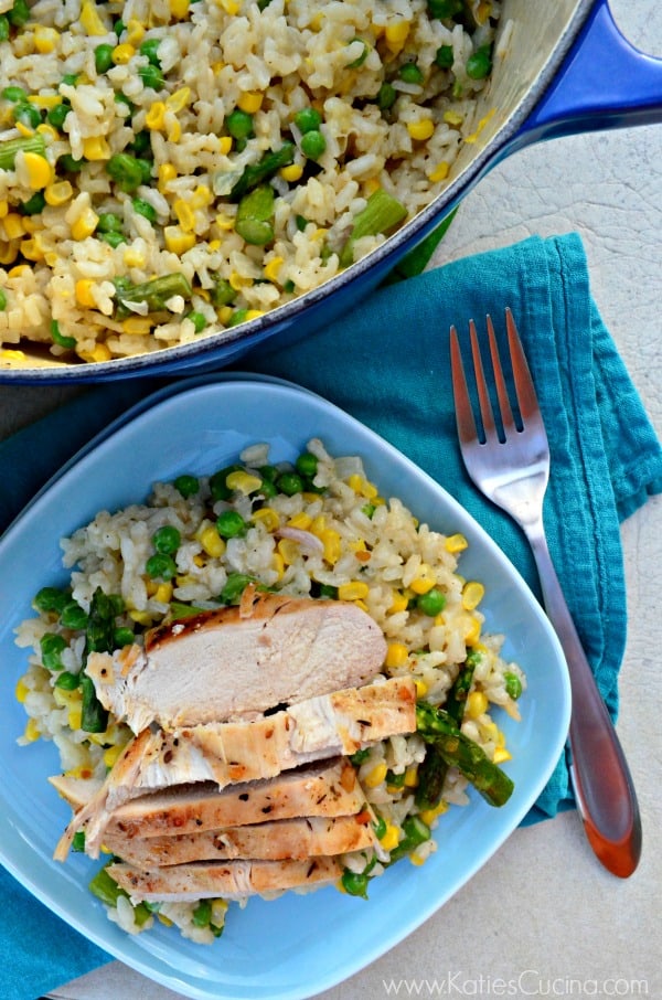 Summer Vegetable Risotto with Grilled Chicken