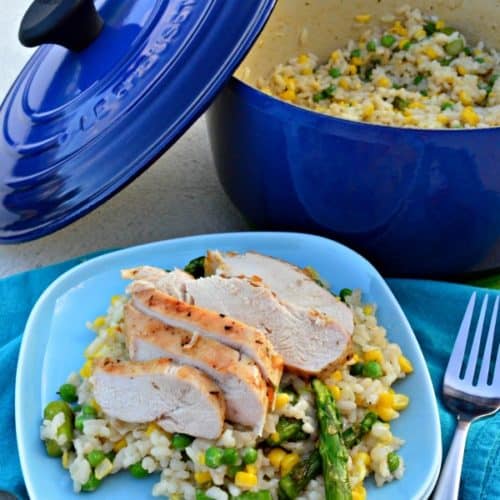 Summer Vegetable Risotto with Grilled Chicken