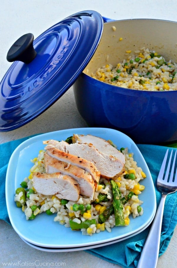 Summer Vegetable Risotto with Grilled Chicken