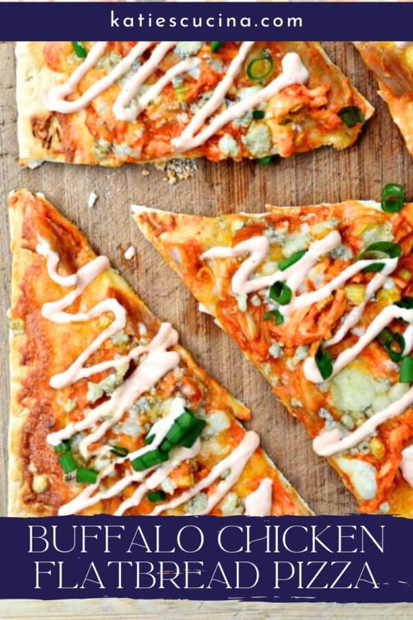 Three slices of flatbread pizza with text on image for Pinterest.