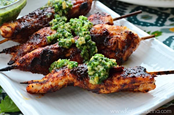 Grilled Chili Chicken Skewers with Cilantro Lime Pesto