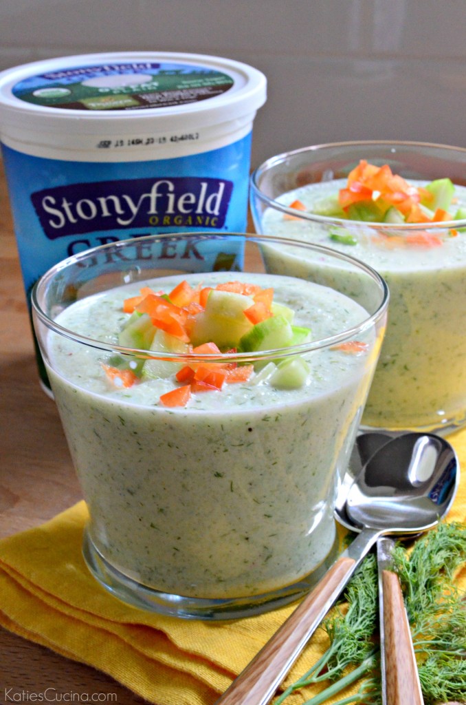Chilled Cucumber and Dill Greek Yogurt Soup using @stonyfield yogurt #StonyfieldBlogger