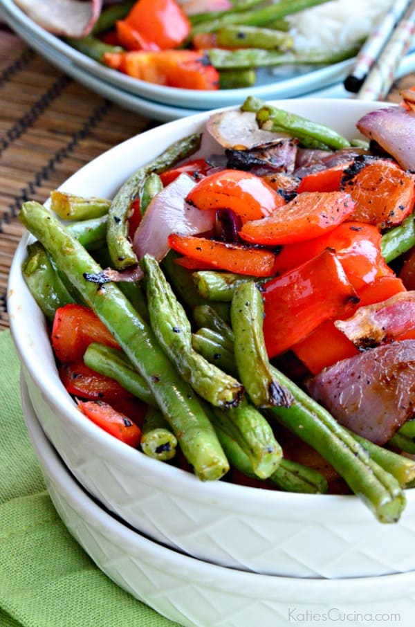 Grilled Asian Green Beans and Red Bell Peppers