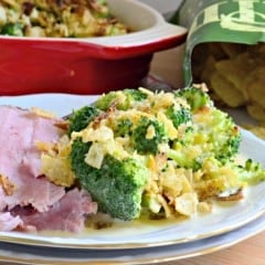 Broccoli and Cheese Casserole with Jalapeño Jack Potato Topping