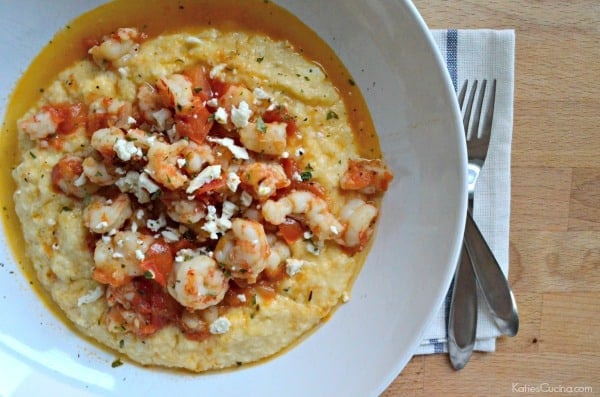 Make this easy weeknight recipe of Rock Shrimp with Tomato Basil Feta Cheese Grits in less than 30 minutes!