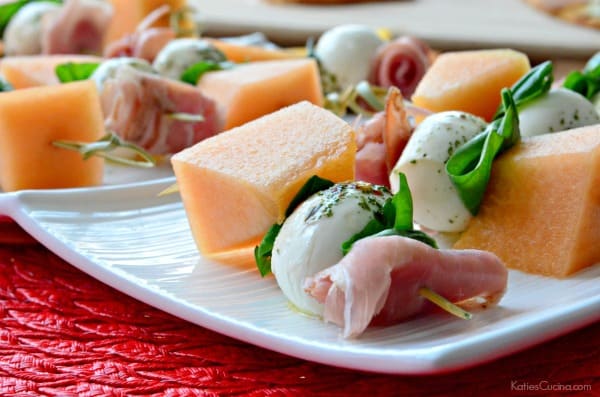 Prosciutto Mellon and Mozzarella Skewers