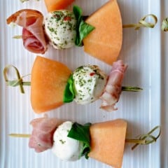 Prosciutto Mellon and Mozzarella Skewers