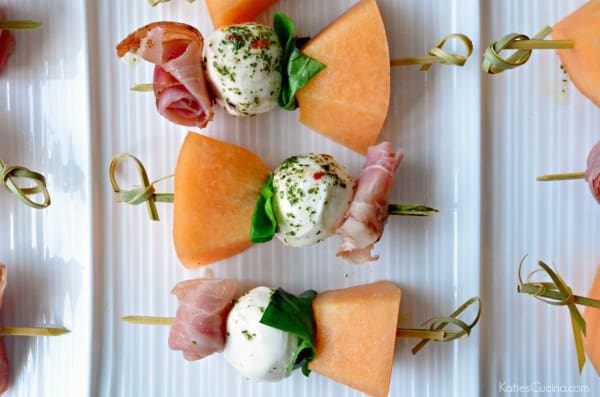 Prosciutto Mellon and Mozzarella Skewers