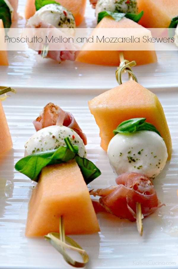 Prosciutto Mellon and Mozzarella Skewers