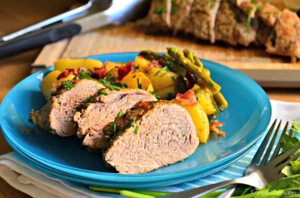 One Pot Spiced Pork Tenderloin with Roasted Potatoes and Asparagus