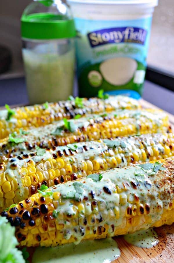 Grilled Corn with Cilantro Yogurt Sauce