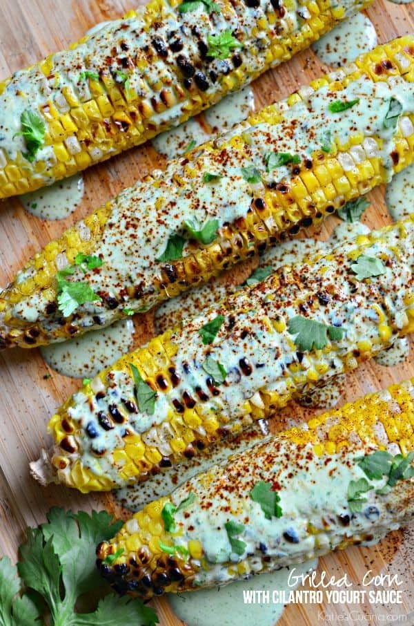 Grilled Corn with Cilantro Yogurt Sauce