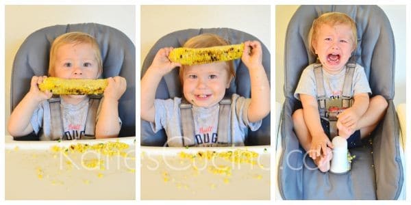 Grilled Corn with Cilantro Yogurt Sauce with a side of toddler!