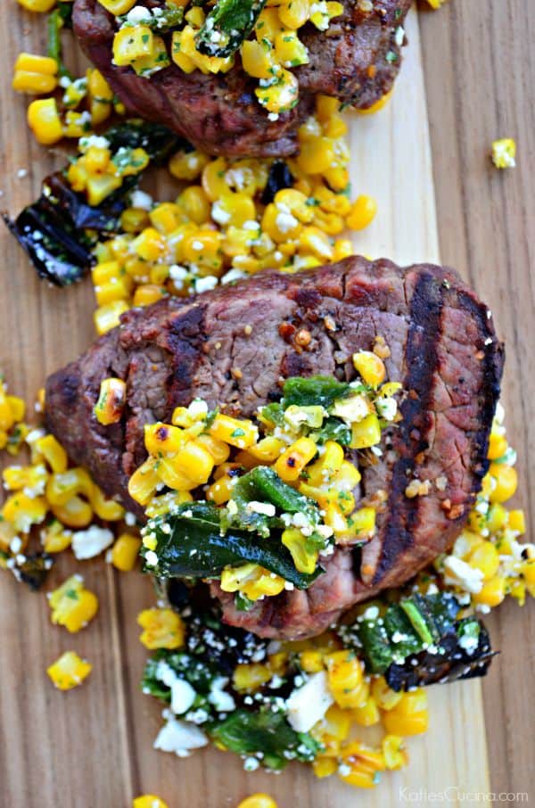 Grilled Beef Tenderloin with Corn and Poblano Salad
