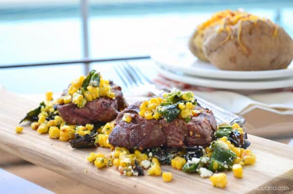 Grilled Beef Tenderloin with Corn and Poblano Salad