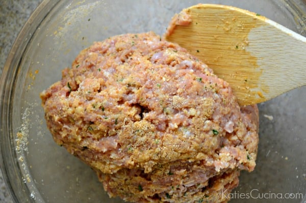 Mixing ground chicken for buffalo chicken burgers