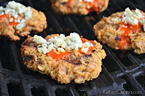 buffalo chicken burgers on the grill