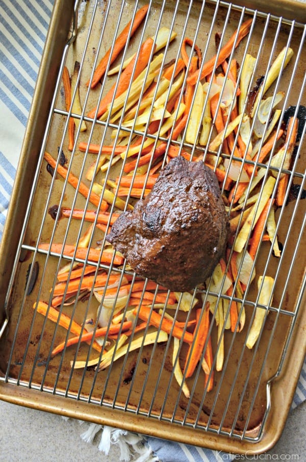 One-Pan Dinner: Roasted Root Vegetables with London Broil