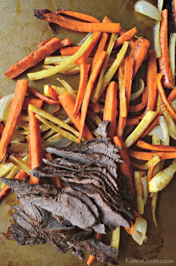 One-Pan Dinner: Roasted Root Vegetables with London Broil