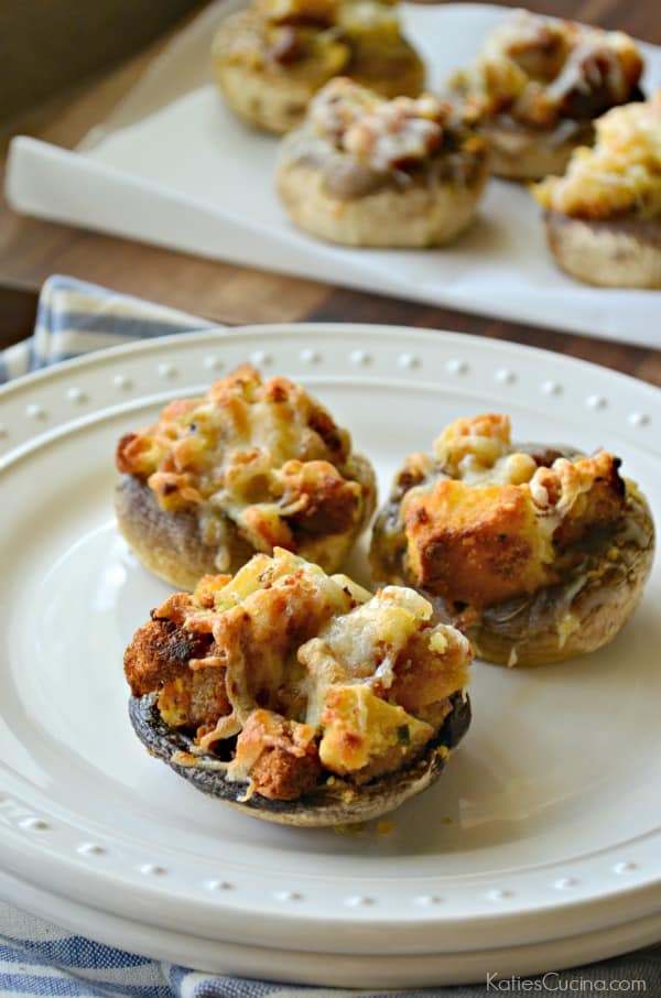 Baked Cheesy Stuffing Stuffed Mushrooms