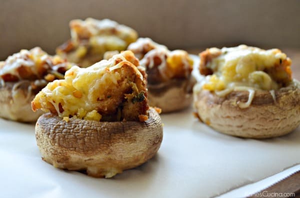 Baked Cheesy Stuffing Stuffed Mushrooms