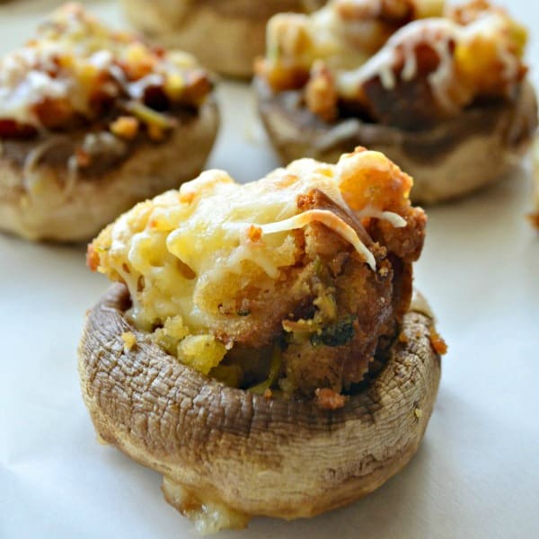 Baked Cheesy Stuffing Stuffed Mushrooms