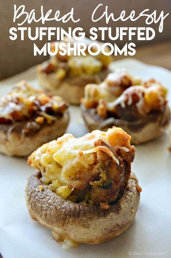 Baked Cheesy Stuffing Stuffed Mushrooms