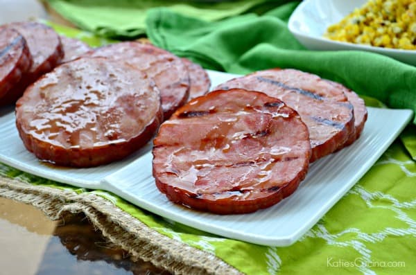 Grilled Honey Bourbon Glazed Ham Steaks