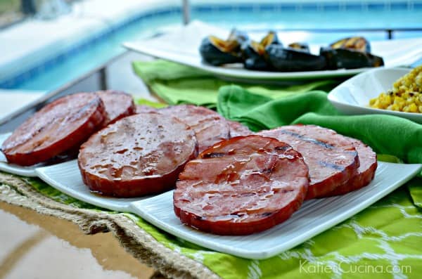 Grilled Honey Bourbon Glazed Ham Steaks