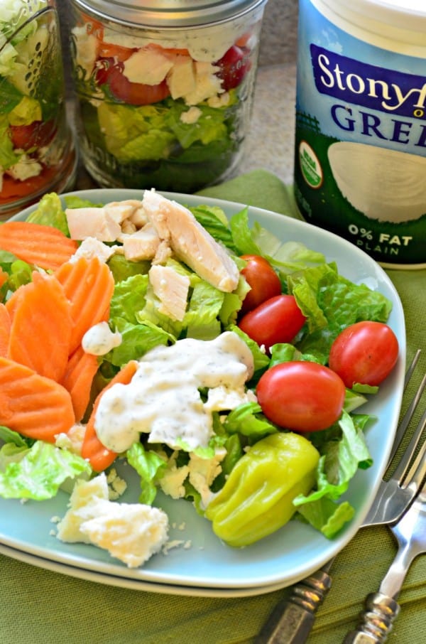 Salad in a Jar with Feta and Dill Greek Yogurt Dressing