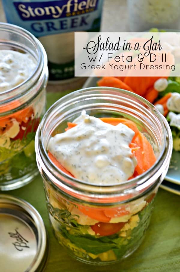 Salad in a Jar with Feta and Dill Greek Yogurt Dressing