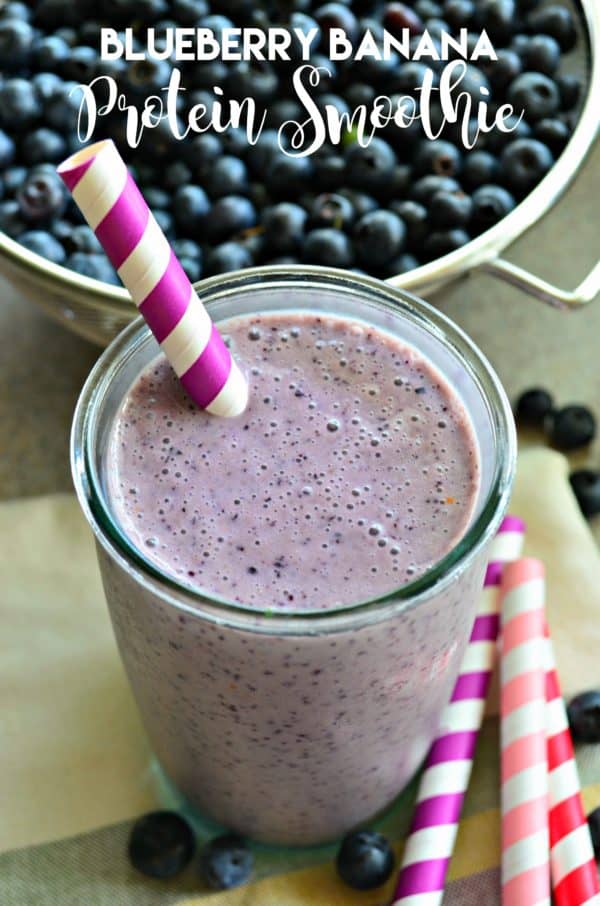 Blueberry Banana Protein Smoothie featuring @Stonyfield Yogurt & @HealthySkoop