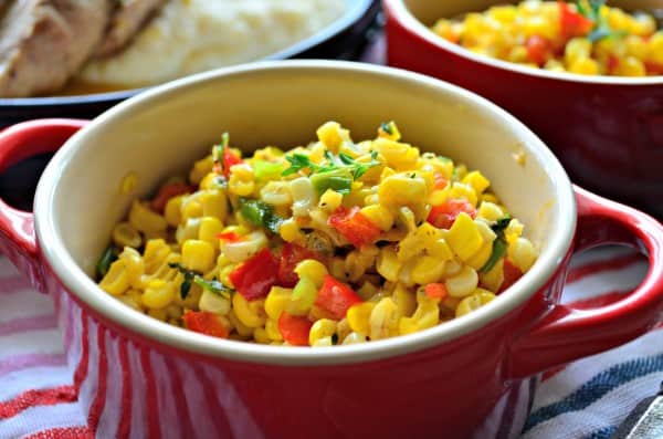 Fresh Corn Saute with Green Onions and Red Peppers