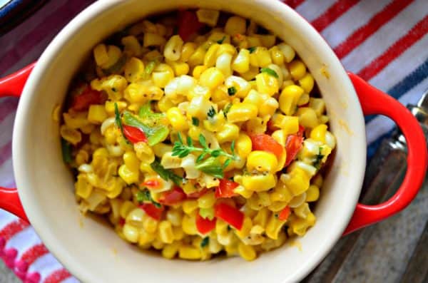 Fresh Corn Saute with Green Onions and Red Peppers