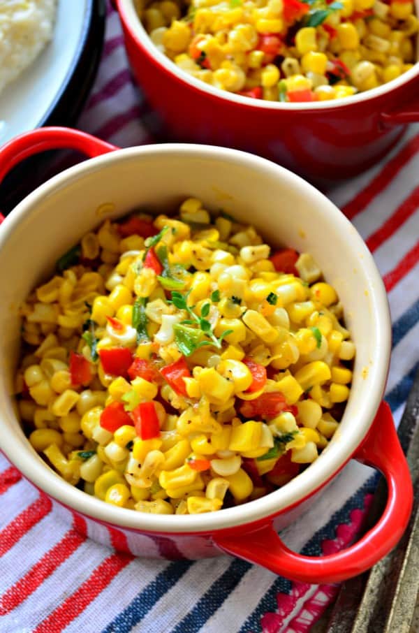 Fresh Corn Saute with Green Onions and Red Peppers