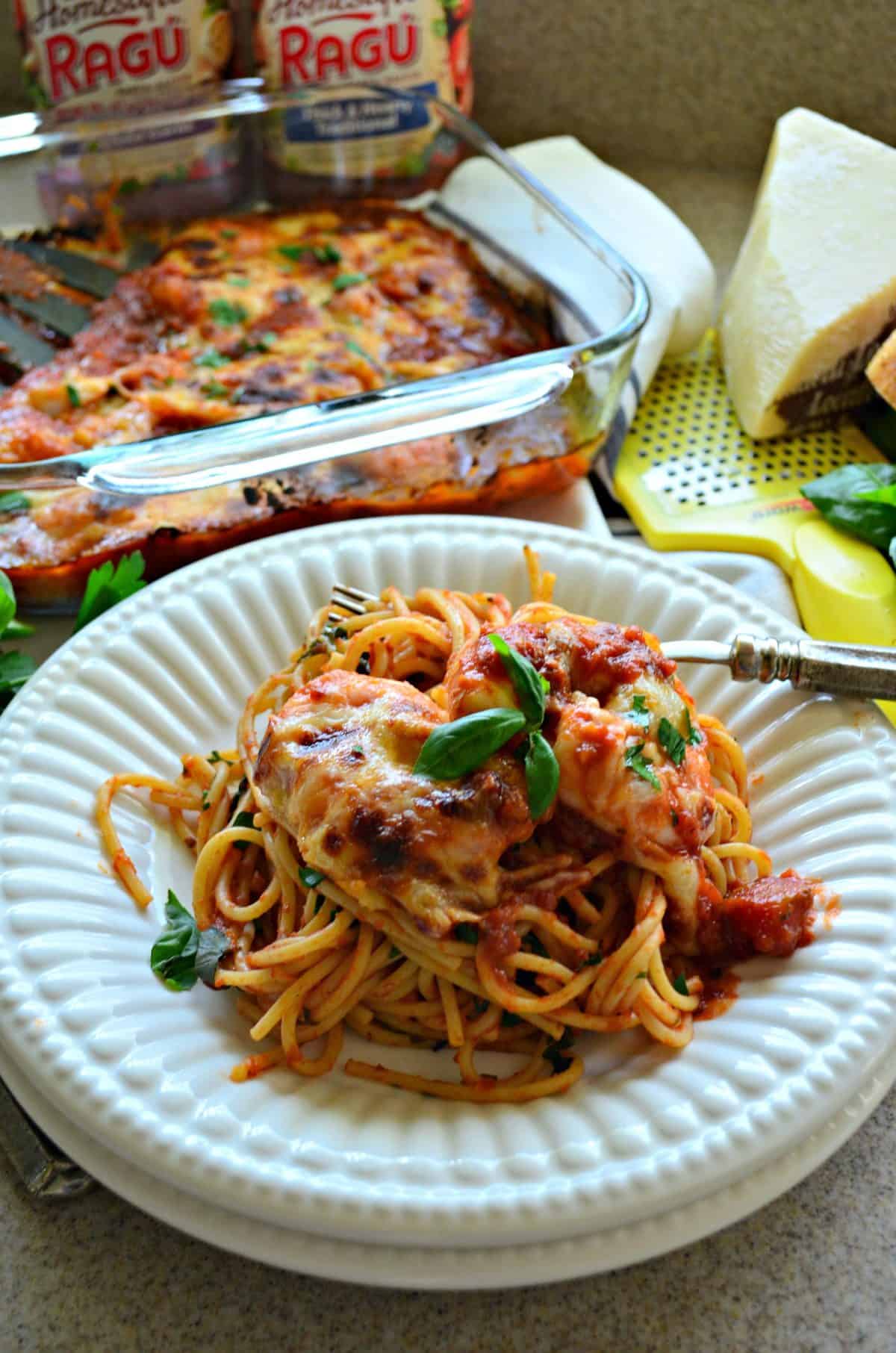 Baked Shrimp Parmesan Pasta #SimmeredInTradition #Ragu #Ad